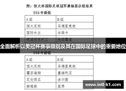 全面解析以美冠杯赛事级别及其在国际足球中的重要地位